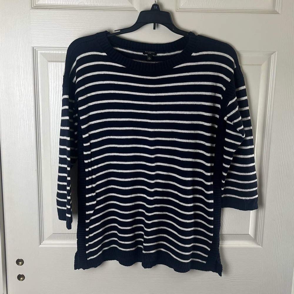 Talbots Navy and White Sweater